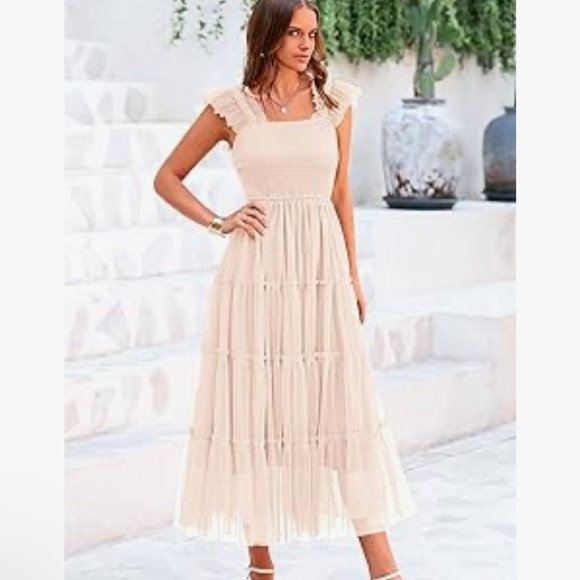 PRETTYGARDEN Summer Casual Sleeveless Smocked Ruffle Tulle Flowy dress - Picture 2 of 5